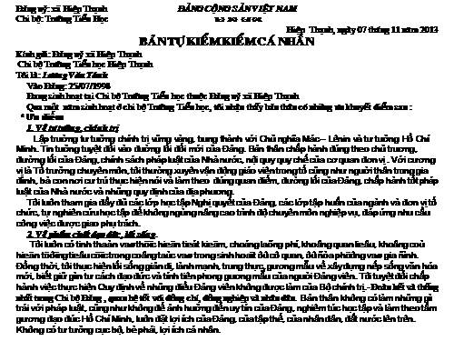 BẢN TỰ KIỂM ĐẢNG