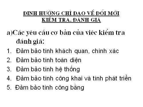 ĐỊNH HƯỚNG CHỈ ĐẠO VỀ ĐỔI MỚI KIỂM