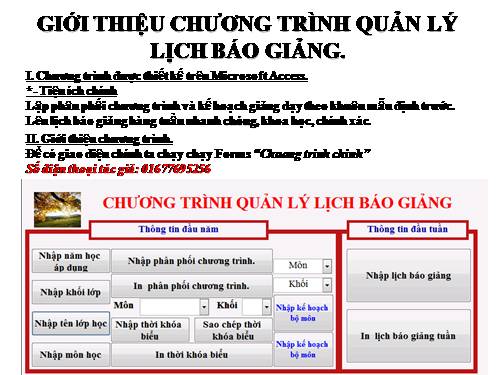 Phần mềm lên LBG-kế hoạch giảng dạy