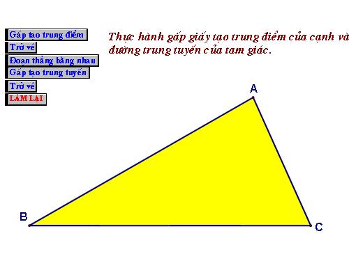 Thực hành gấp giấy tạo trung điểm của cạnh và đường trung tuyến của tam giác