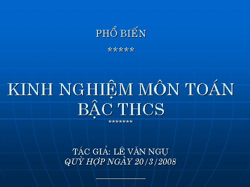 Kinh nghiem Toan THCS