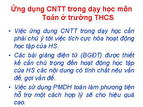 ứng dụng CNTT trong dạy Toán ở THCS