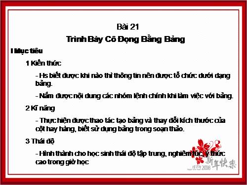 Bài 21. Trình bày cô đọng bằng bảng