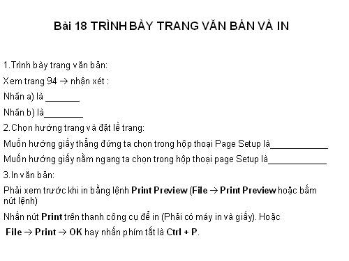 Bài 18. Trình bày trang văn bản và in