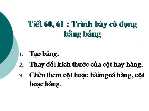 Bài 21. Trình bày cô đọng bằng bảng