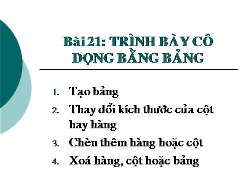 Bài 21. Trình bày cô đọng bằng bảng