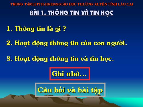 Bài 1. Thông tin và tin học