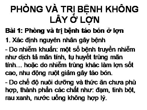 PHÒNG VÀ TRỊ BỆNH KHÔNG LÂY Ở LỢN