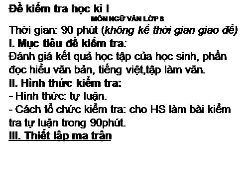 Cách thiết lập ma trận đề KT văn 8