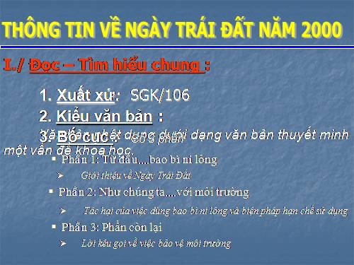 Bài 10. Thông tin về Ngày Trái Đất năm 2000