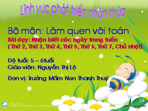 Toán : Làm quen với các ngày trong tuần