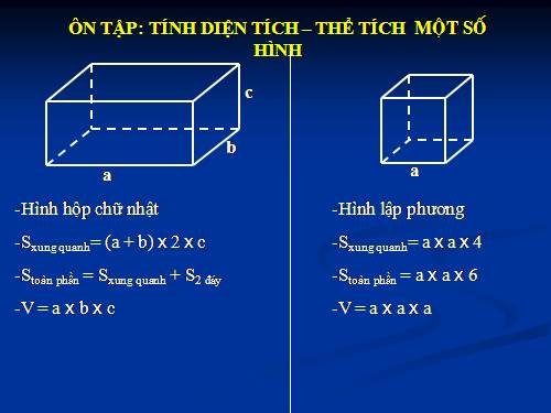 Ôn tập về tính diện tích, thể tích một số hình