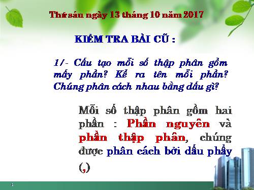 Hàng của số thập phân. Đọc, viết số thập phân