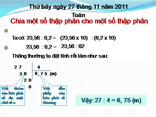 Chia một số thập phân cho một số thập phân