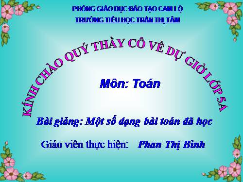 Một số dạng bài toán đã học