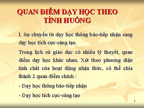 Chuyên đề ngoại khoá: Quan điểm dạy học theo tình huống