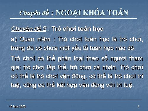 Chuyên đề ngoại khoá: Trò chơi Toán học