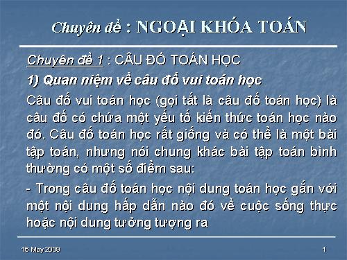 Chuyên đề ngoại khoá:Câu đố toán học