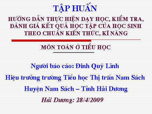 Dạy học và đánh giá theo chuẩn KTKN - môn Toán