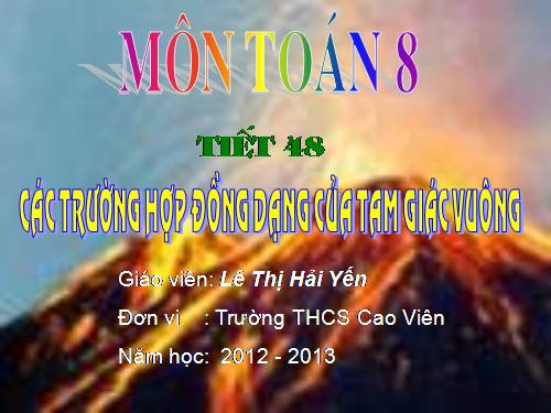 Chương III. §8. Các trường hợp đồng dạng của tam giác vuông