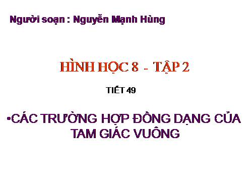 Chương III. §8. Các trường hợp đồng dạng của tam giác vuông