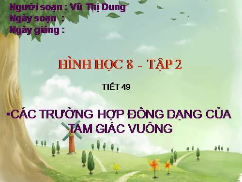 Chương III. §8. Các trường hợp đồng dạng của tam giác vuông