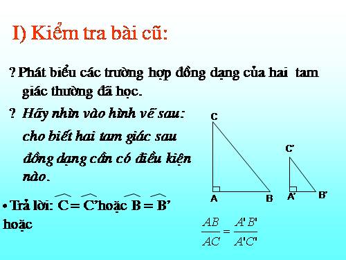 Chương III. §8. Các trường hợp đồng dạng của tam giác vuông