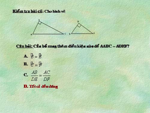 Chương III. §8. Các trường hợp đồng dạng của tam giác vuông