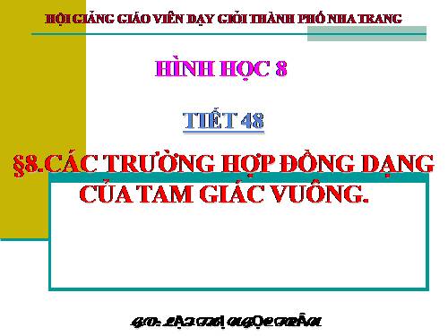 Chương III. §8. Các trường hợp đồng dạng của tam giác vuông