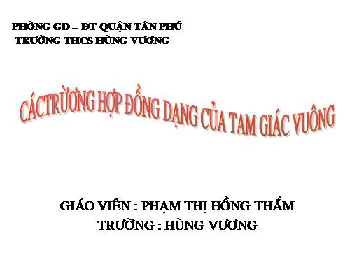 Chương III. §8. Các trường hợp đồng dạng của tam giác vuông