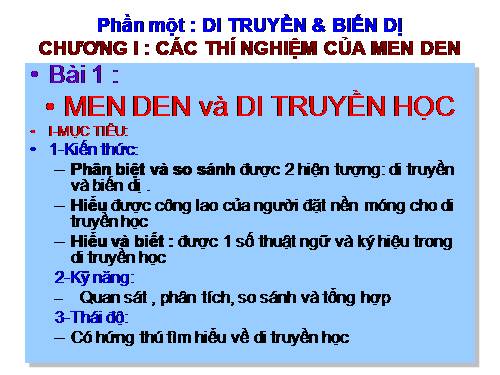 Bài 1. Menđen và Di truyền học