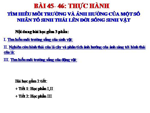 Bài 45. Thực hành: Tìm hiểu môi trường và ảnh hưởng của một số nhân tố sinh thái lên đời sống sinh vật