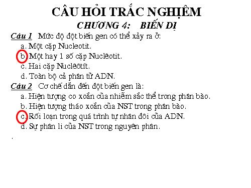 Câu hỏi trấc nghiệm chương IV