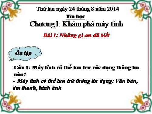 Chương I. Bài 1. Những gì em đã biết