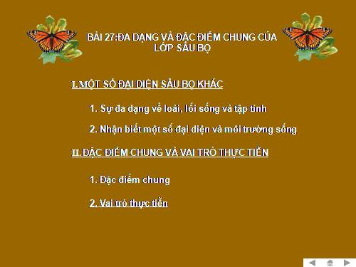 Bài 27. Đa dạng và đặc điểm chung của lớp Sâu bọ