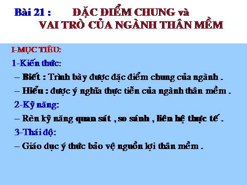 Bài 21. Đặc điểm chung và vai trò của ngành Thân mềm