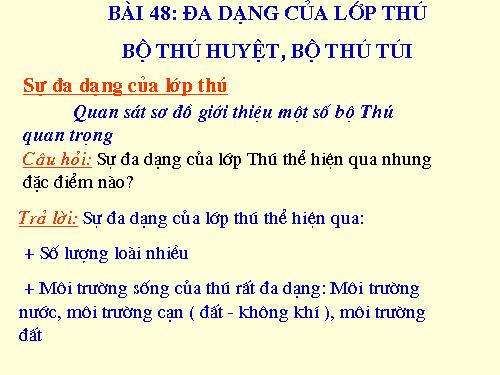 Bài 48. Đa dạng của lớp Thú: Bộ Thú huyệt, bộ Thú túi