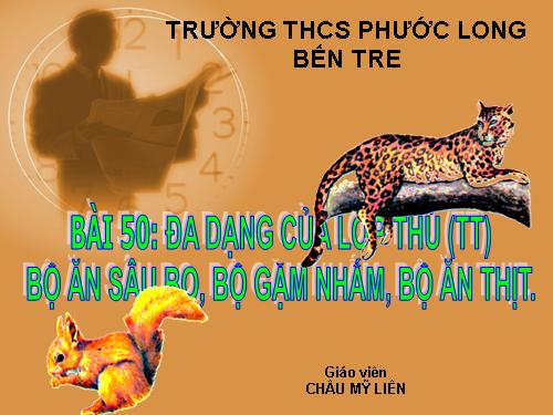 Bài 50. Đa dạng của lớp Thú: Bộ Ăn sâu bọ, bộ Gặm nhấm, bộ Ăn thịt