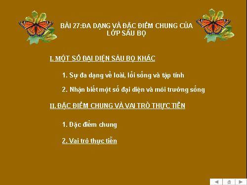 Bài 27. Đa dạng và đặc điểm chung của lớp Sâu bọ