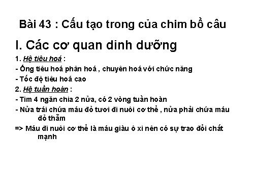 Bài 43. Cấu tạo trong của chim bồ câu