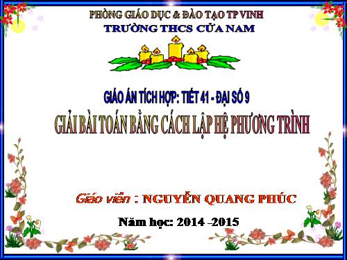 Chương III. §6. Giải bài toán bằng cách lập hệ phương trình (tiếp theo)