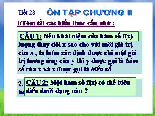 Ôn tập Chương II. Hàm số bậc nhất