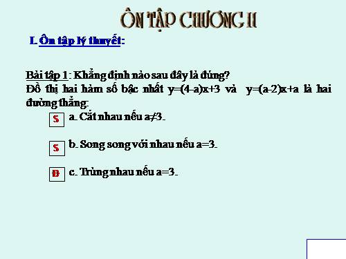 Ôn tập Chương II. Hàm số bậc nhất