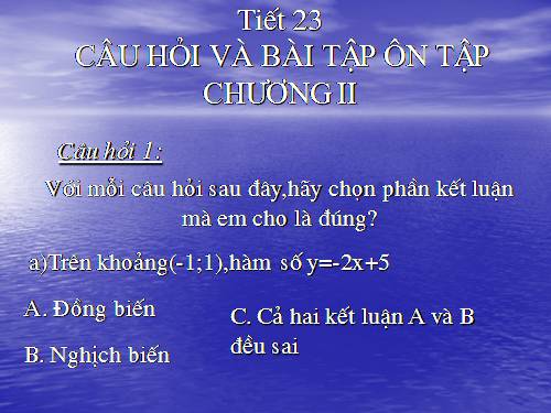 Ôn tập Chương II. Hàm số bậc nhất