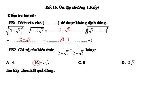 Ôn tập Chương I. Căn bậc hai. Căn bậc ba