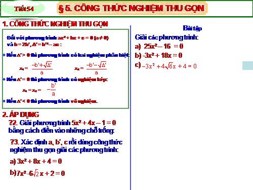 Chương IV. §5. Công thức nghiệm thu gọn