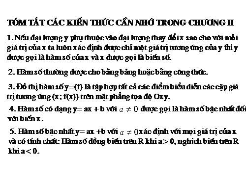 Ôn tập Chương II. Hàm số bậc nhất
