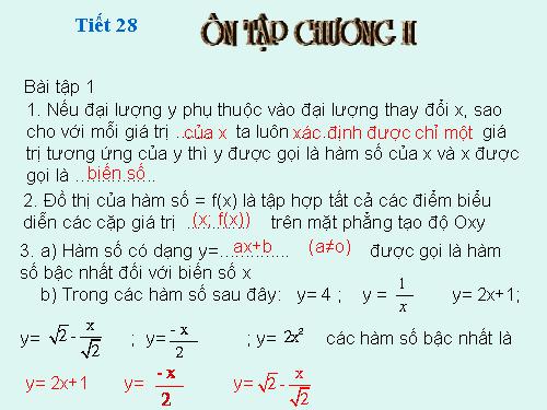 Ôn tập Chương II. Hàm số bậc nhất