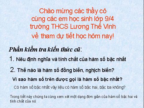 Chương IV. §1. Hàm số y = ax² (a ≠ 0)