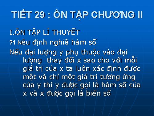 Ôn tập Chương II. Hàm số bậc nhất
